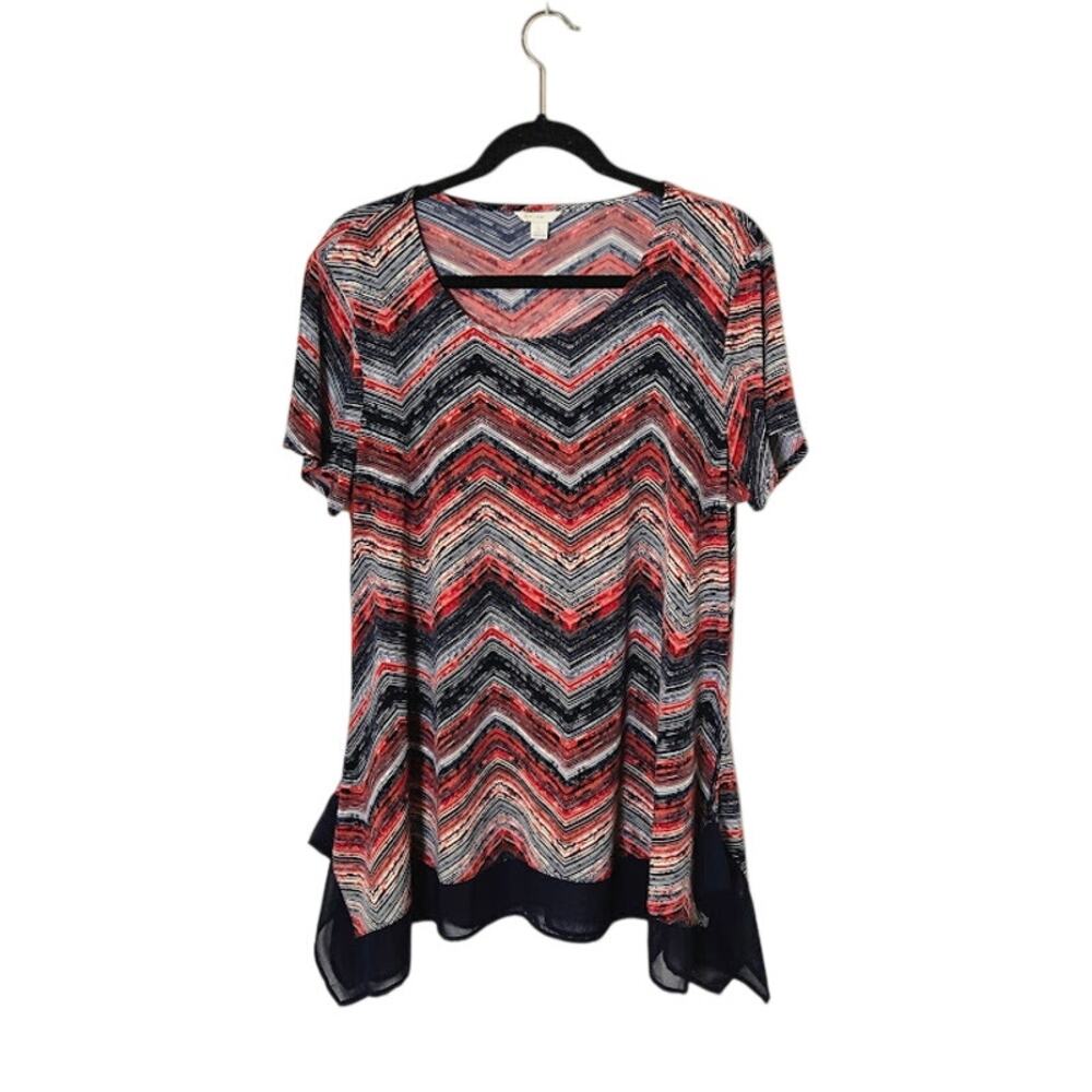Cato Womens Striped Top Size Large Red White Blue Asymmetrical Hem